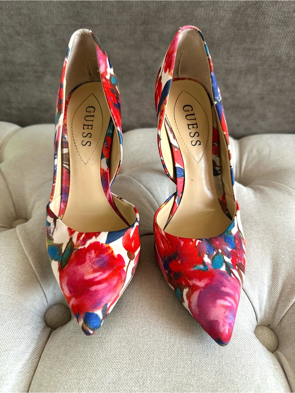 GUESS D’Orsay Floral 4.5 inch Pointed Toe Heels